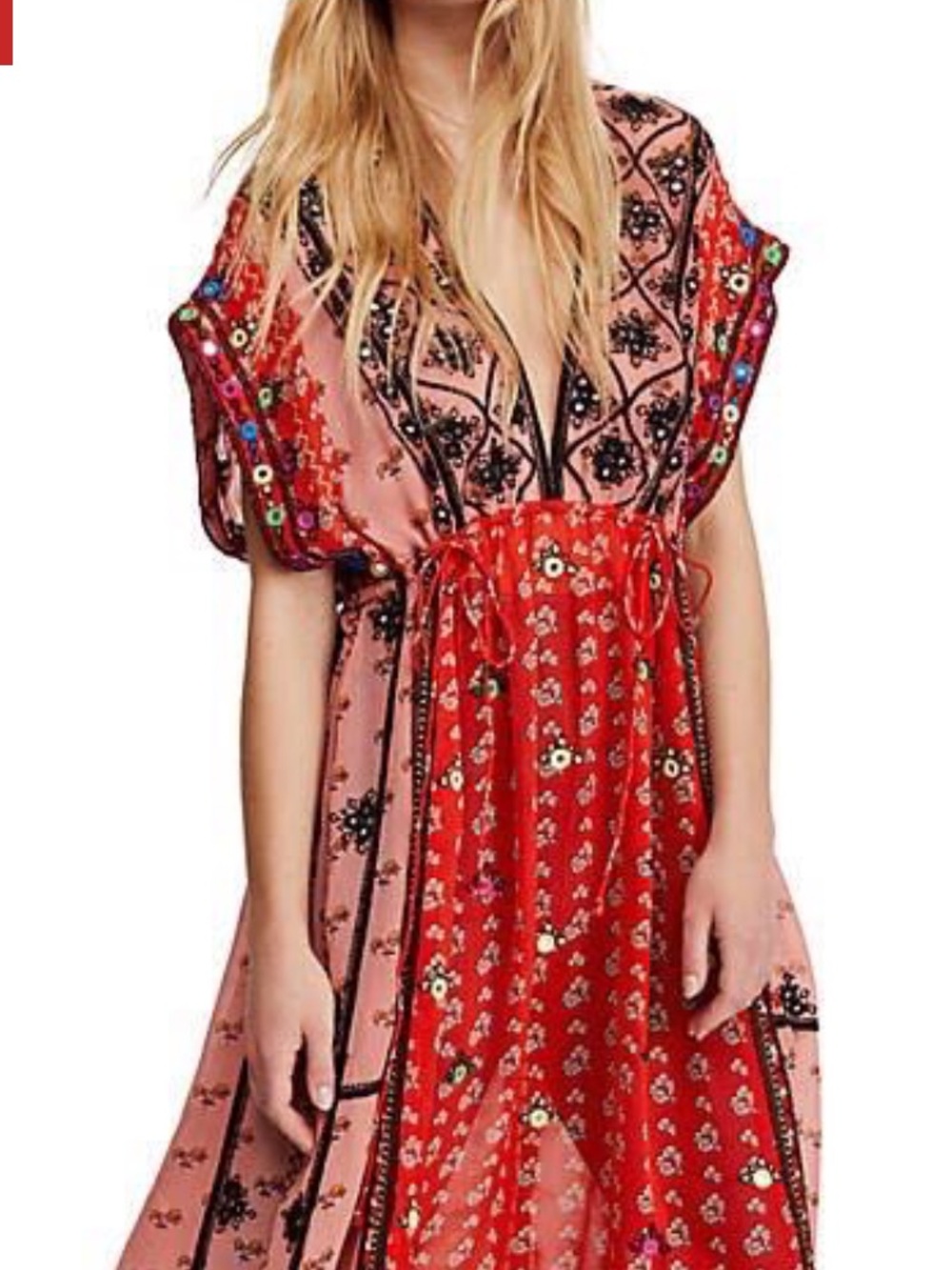 Free People Smiling Sun Embrodered Boho Maxi Top